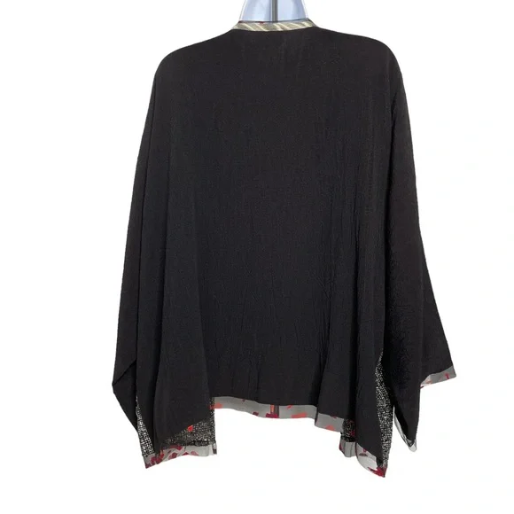 Aimee Atelier Open Waterfall Jacket Lace Trim Blk White Pattern Oversize. M/L - Picture 2 of 7